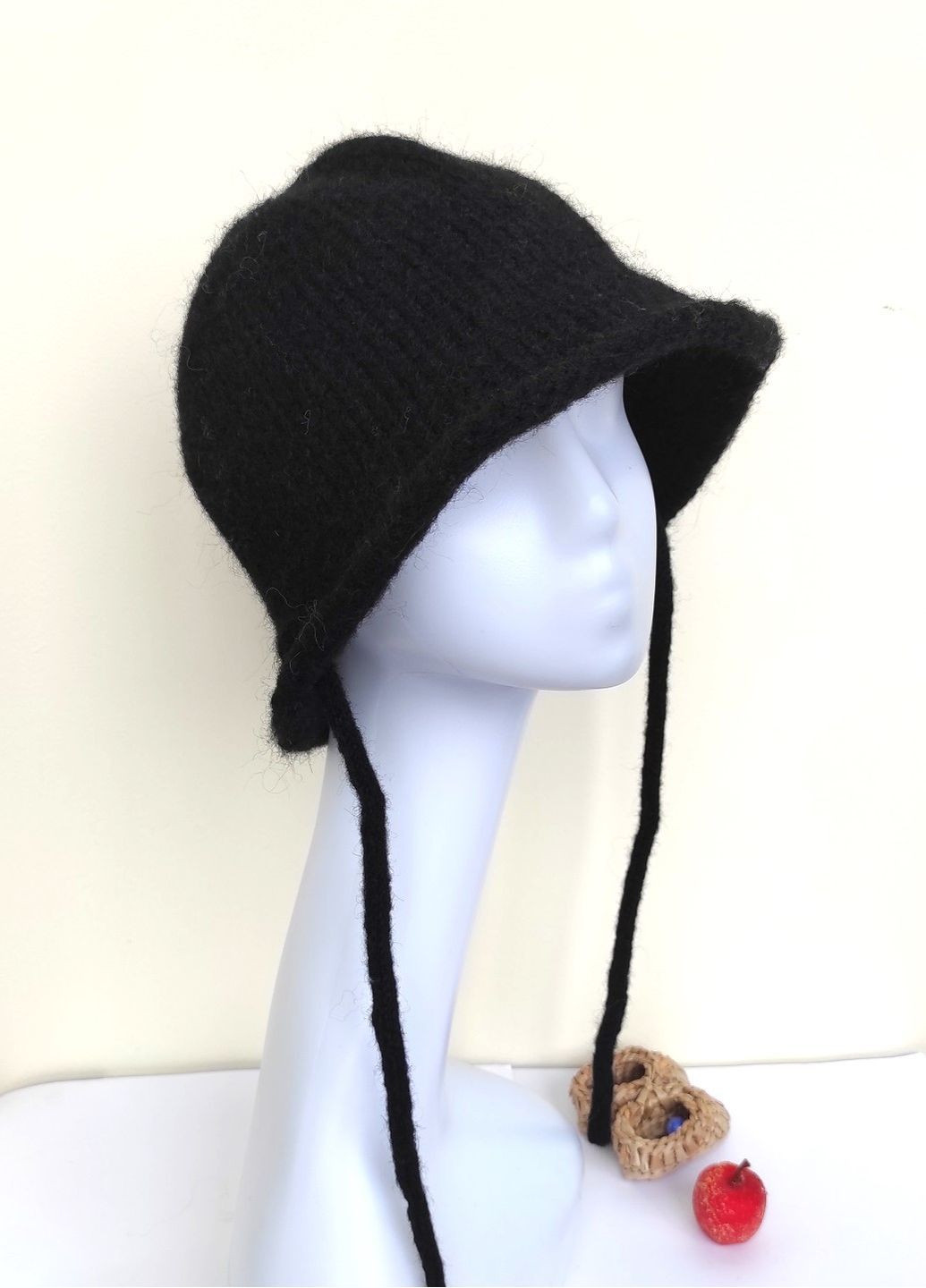 Женская Вязаная Шляпа из Шерсти и Акрила — Теплая Шапка-Бакет с Завязками No Brand в'язаний капелюх / шапка бакет (365301174)