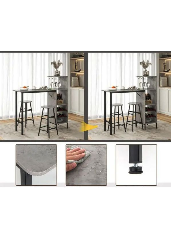 Барный стол со стульями Bistro с держателем винных бокалов серый Costway (361951748)