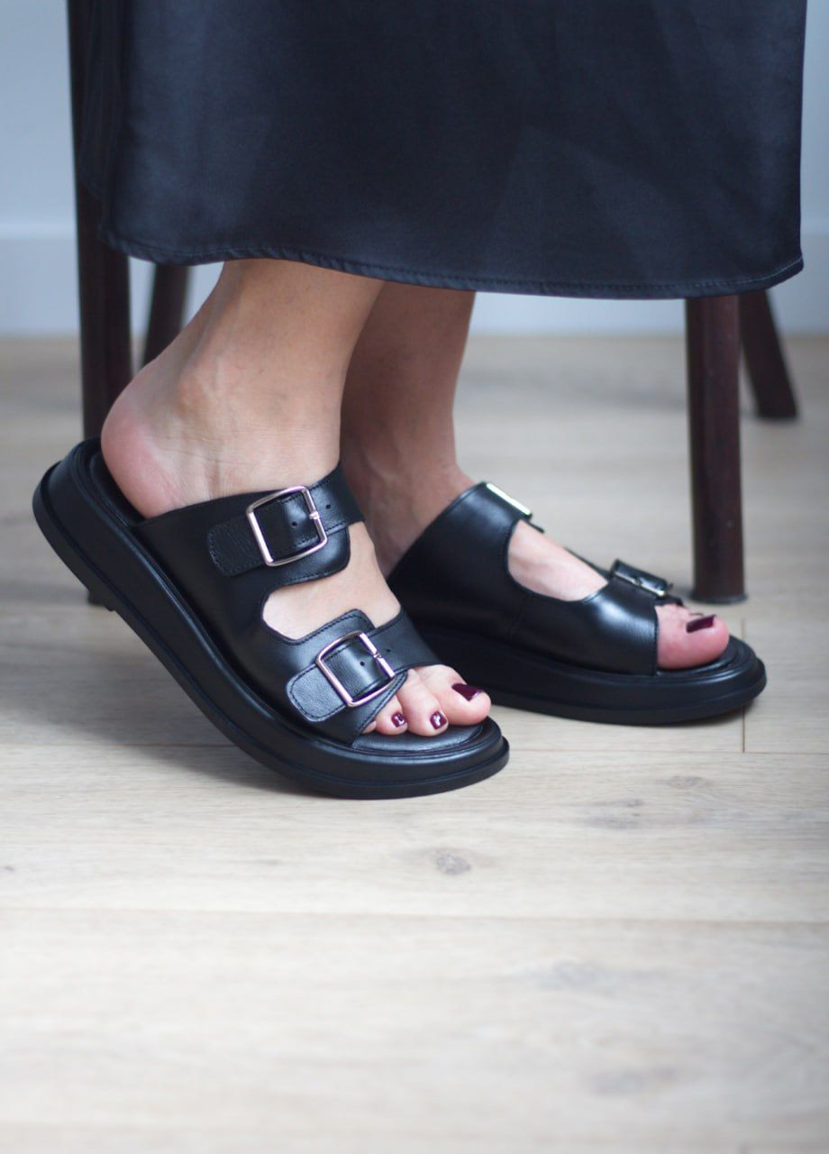 Черные шлепки женские No Brand с пряжкой