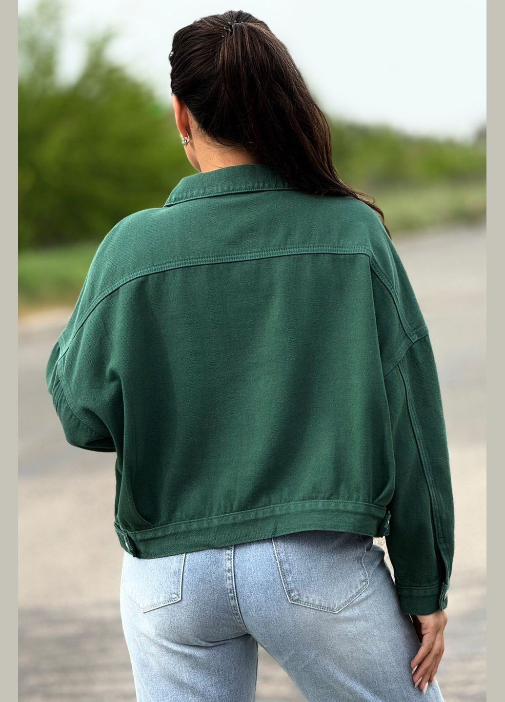 Зеленый женский джинсовка женская зеленого цвета Let's Shop с орнаментом - демисезонный