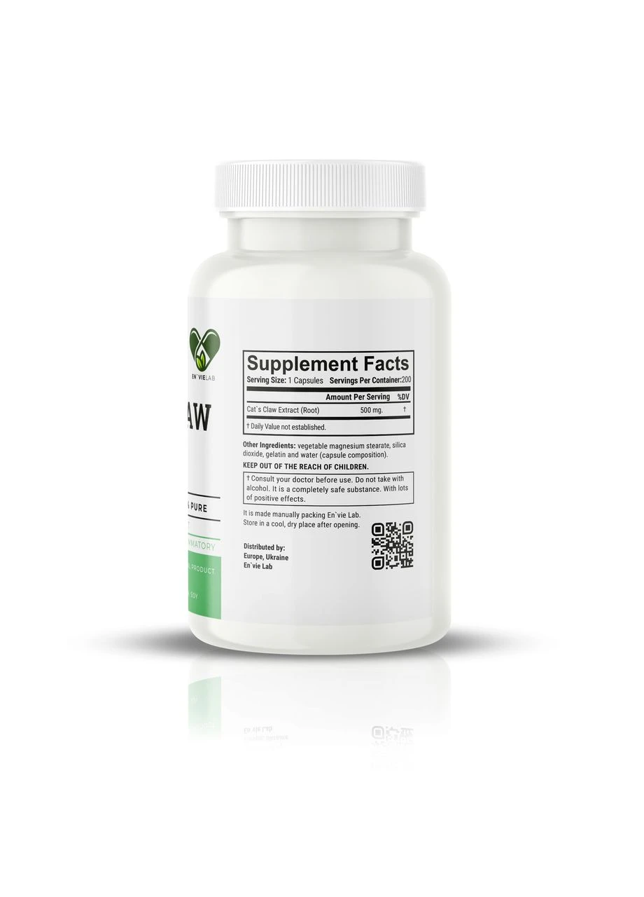 Котячий кіготь 500 мг. Cat's claw екстракт 100 капсул 200 En`vie Lab (378560296)