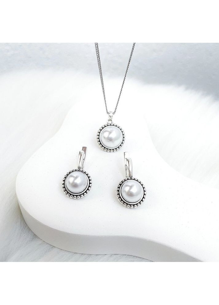 Серебряная подвеска Кулон с Белой Жемчужиной (имитация) Серебро 925 пробы Черненное 637п 4.02г Nobrand (370438614)