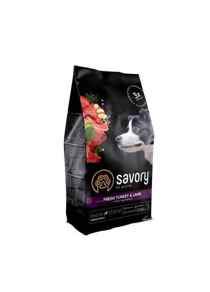 Сухой корм Medium для собак средних пород, со свежим ягненком и индейкой, 1 кг Savory (322874425)