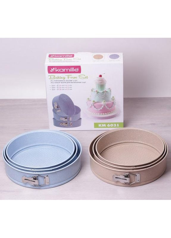 Набір роз'ємних форм Marble 3шт вуглецева сталь для випікання тортів запіканок 24 26 28 см Kamille (368981724)