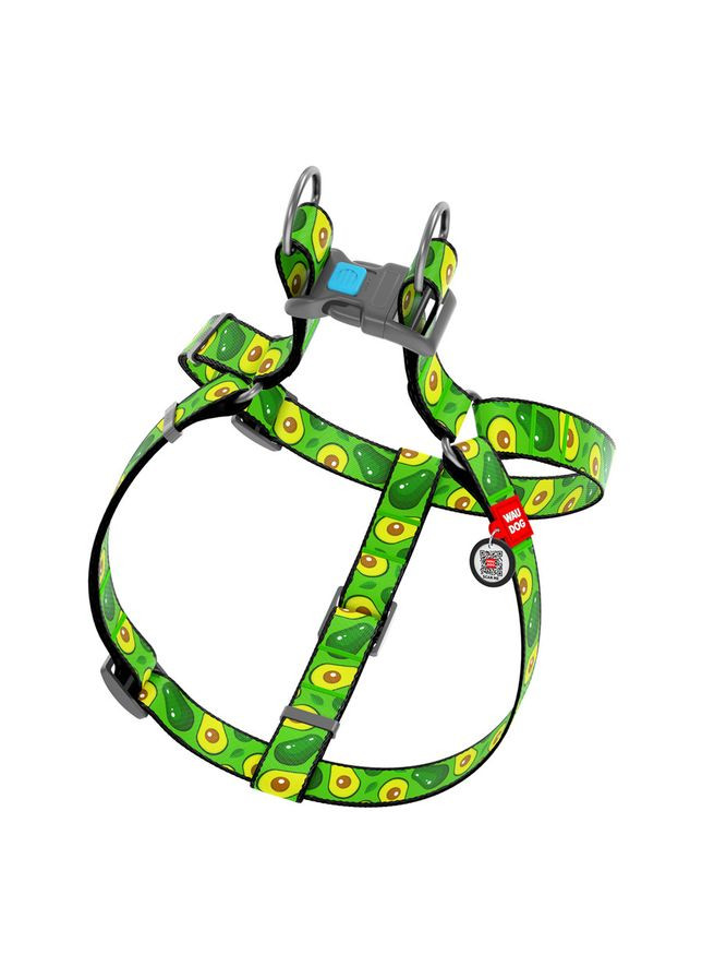 Шлея для собак WAUDOG Nylon с QR паспортом, рисунок "Авокадо", пластиковый фастекс, Ш 15 мм, Дл 40-55 см No Brand (363200355)