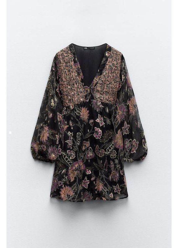 Комбінована металізована сукня з квітковим принтом. Zara