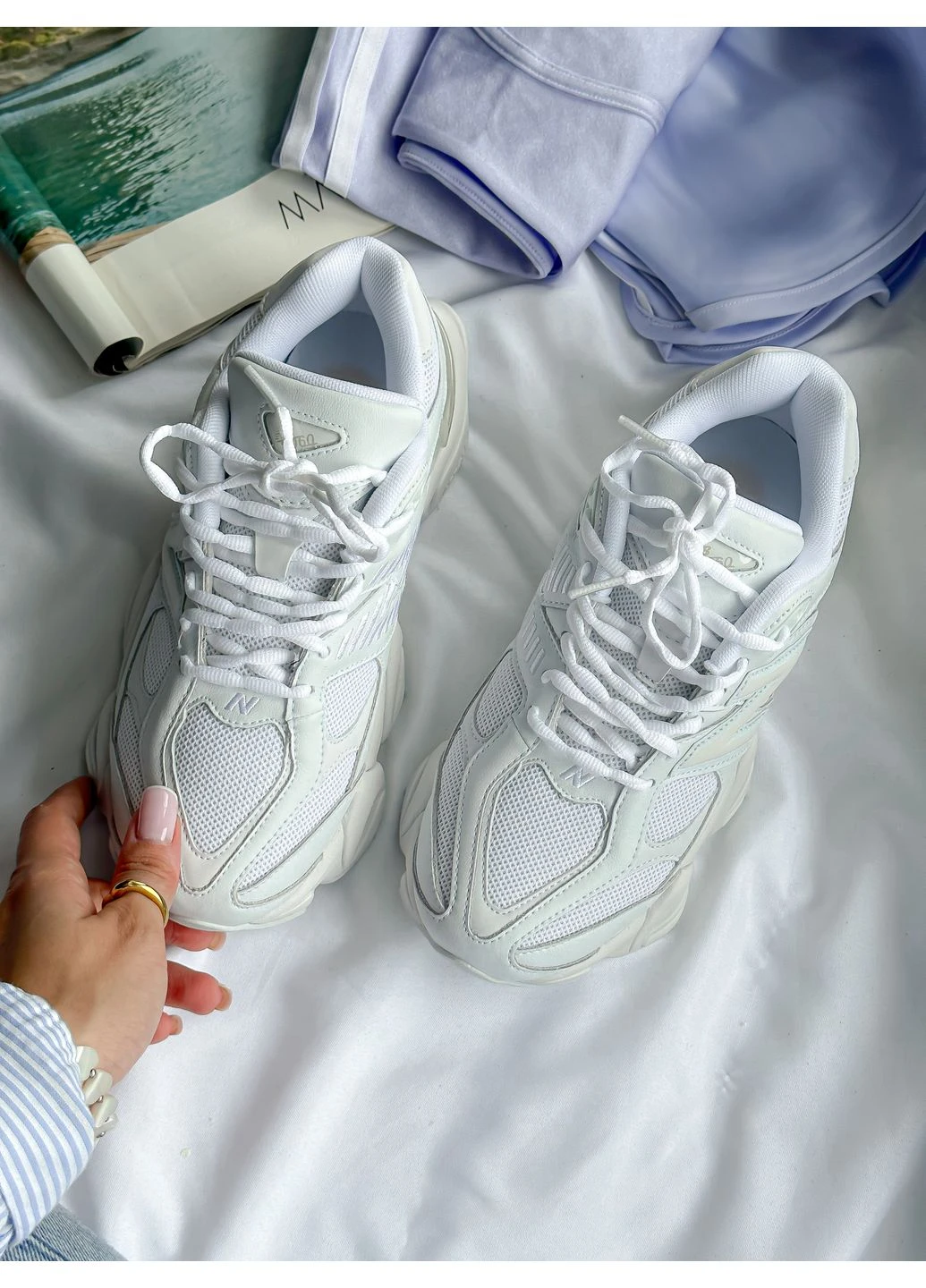 Білі Осінні кросівки чоловічі і жіночі new balance 9060 triple white | нью беланс 9060 білі No Brand