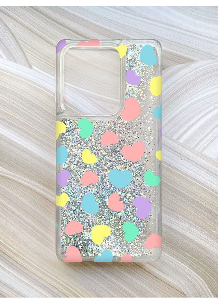Чехол с плавающими блестками на Xiaomi Redmi Note 13 Pro 4G Серебристый Сердечка (принт 335) CASE CONTROL (360674830)