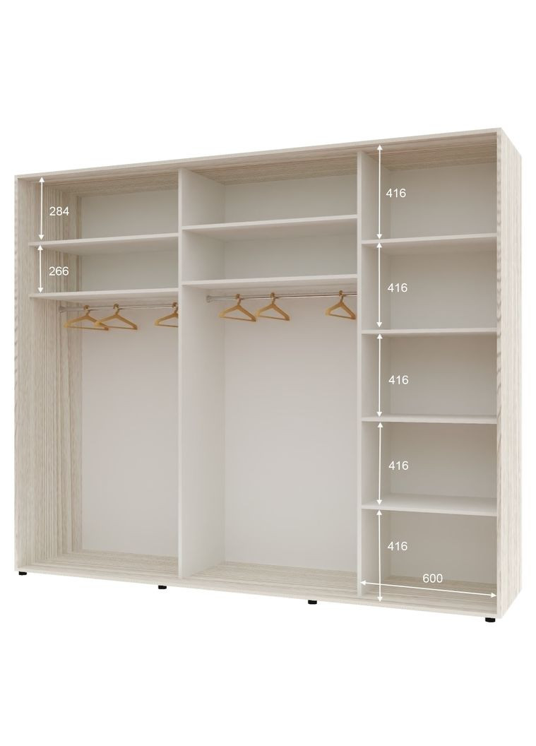 Шафа-купе тридверна 270*60*220 см Дуб Білений ДСП + Дзеркало + ДСП Стандарт Комфорт Меблі (360455782)