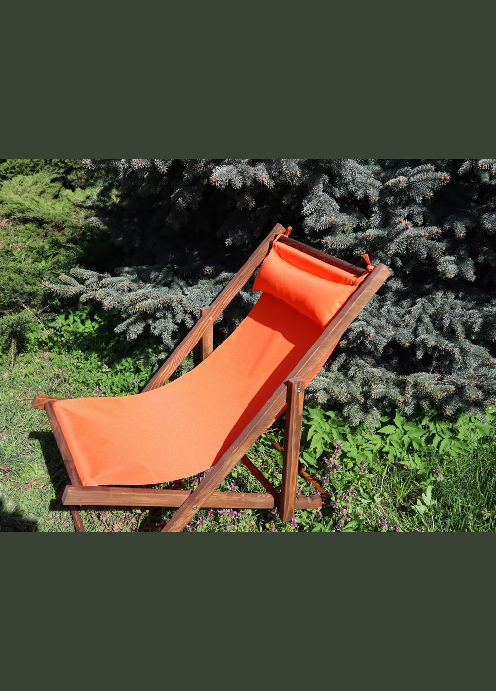 Розкладне дерев’яне крісло шезлонг з тканиною, для дачі, пляжу. Помаранчевий, колір каркасу: Коричневий No Brand (316221683)