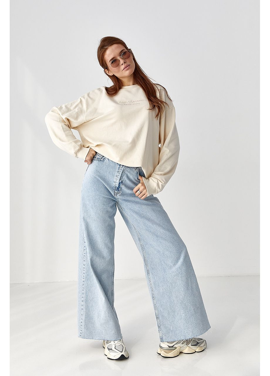 Кремовий світшот вільного крою напис (354780543)