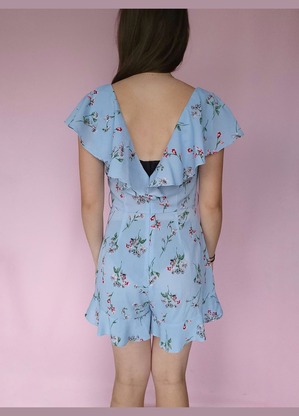 Комбинезон женский в мелкие цветочки с рюшками No Brand цветочный голубой