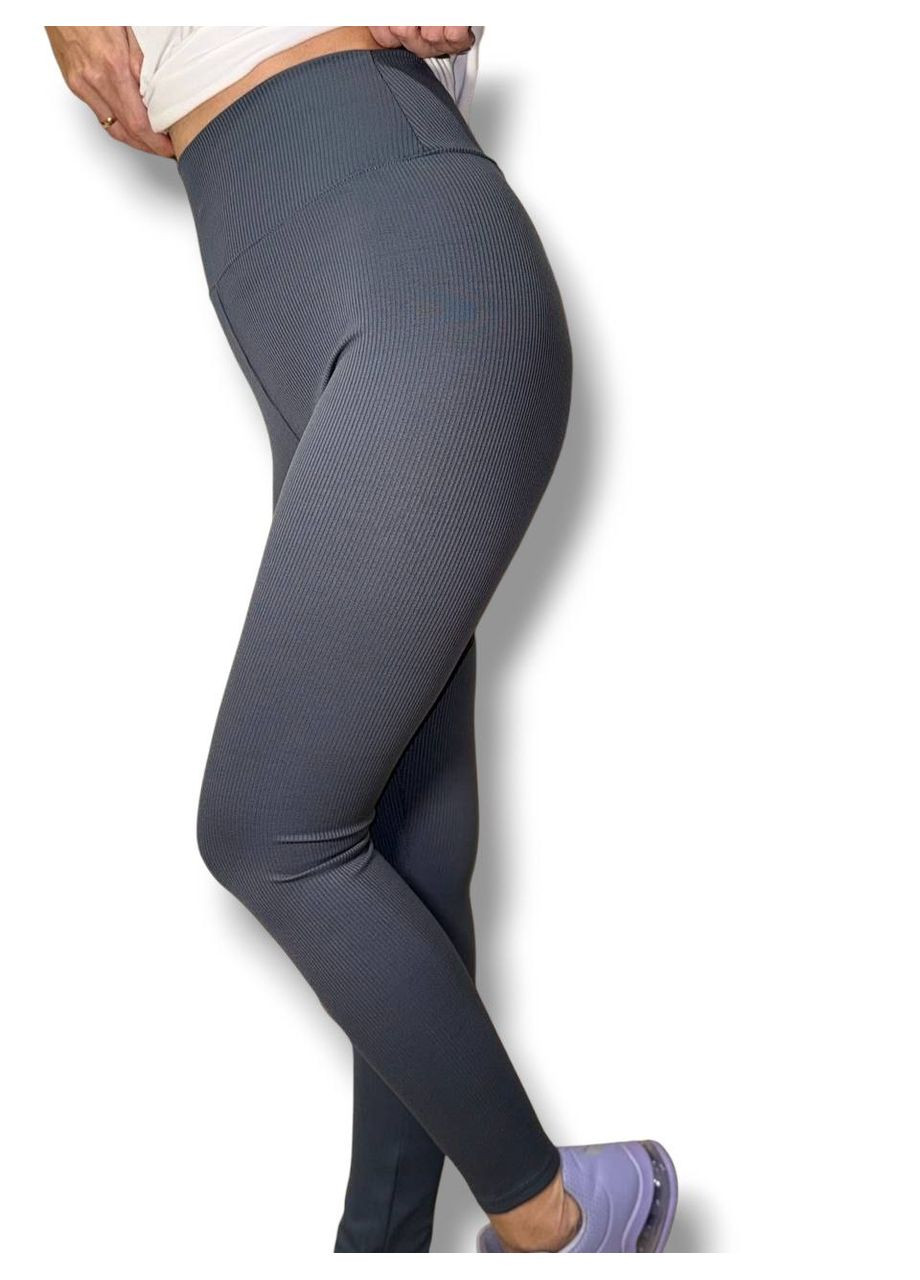 Женские лосины эластичные в рубчик с высоким широким поясом без утепления демисезон 99-101см черные No Brand (318450632)