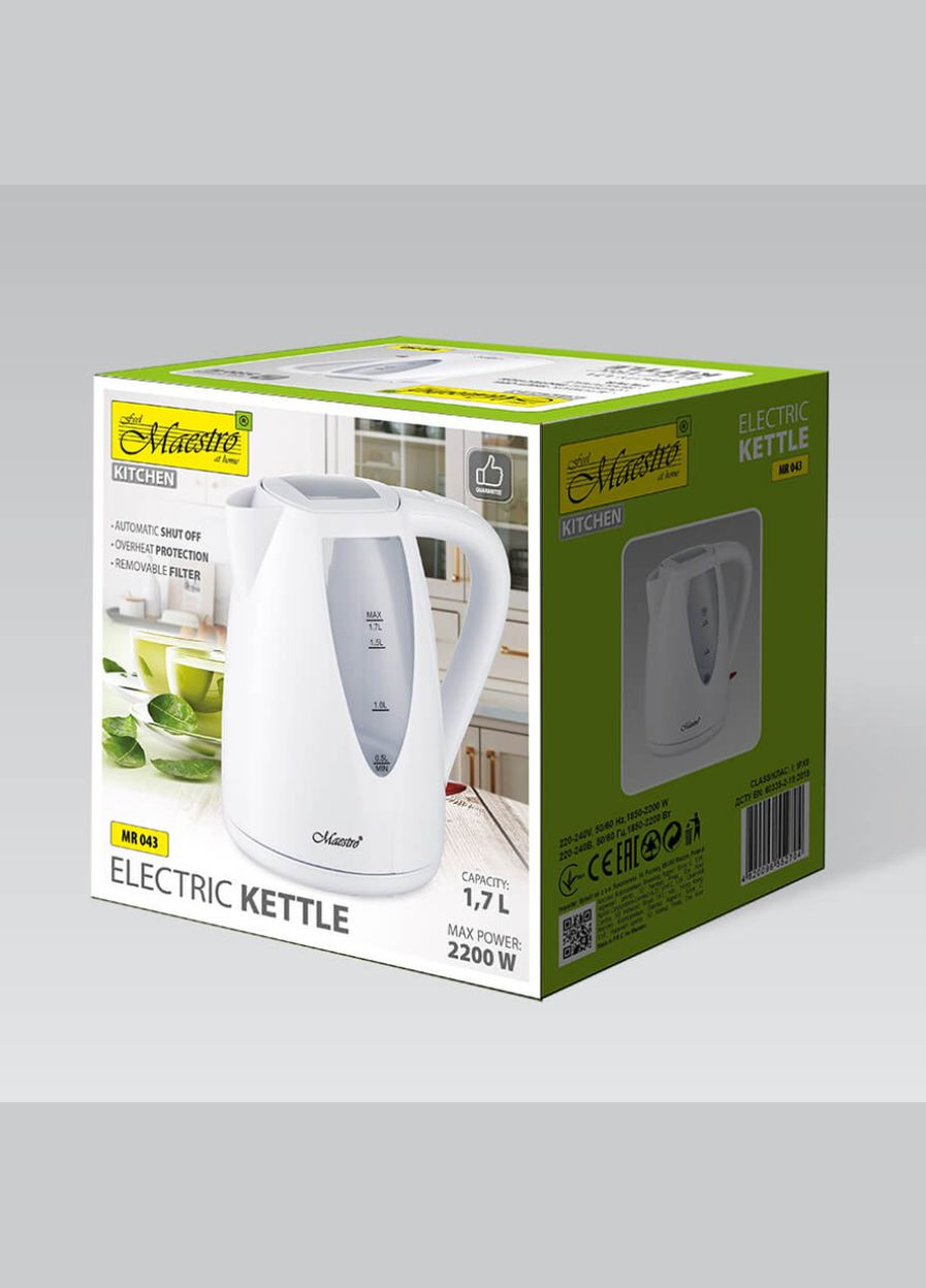 Електрочайник MR-043 (MR-043) 1,7 л, білий, знімний фільтр Maestro (323637360)