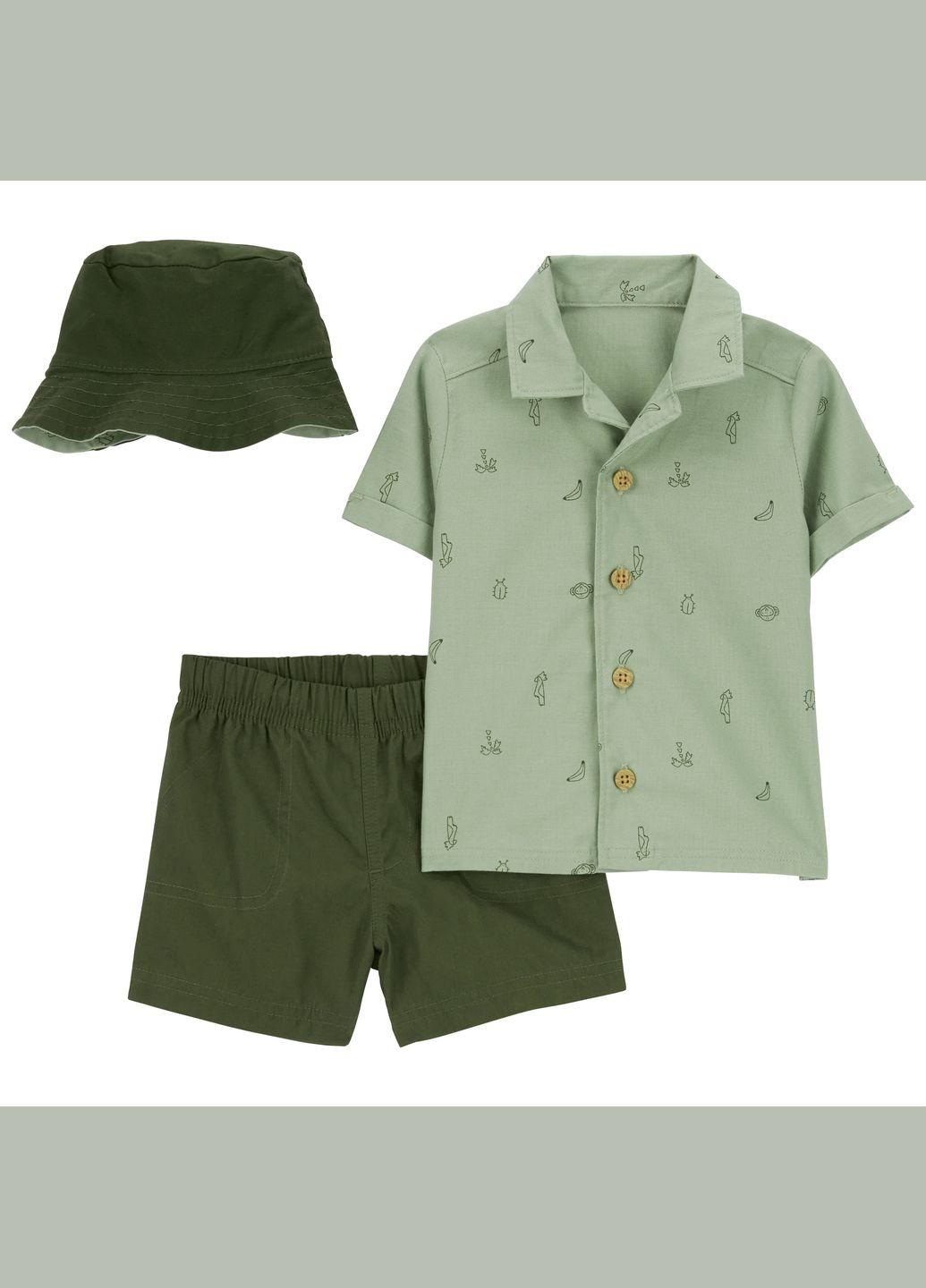 Зеленый летний комплект 3в1 рубашка шорты панама для мальчика 69-72 см (1q474010_) Carter's