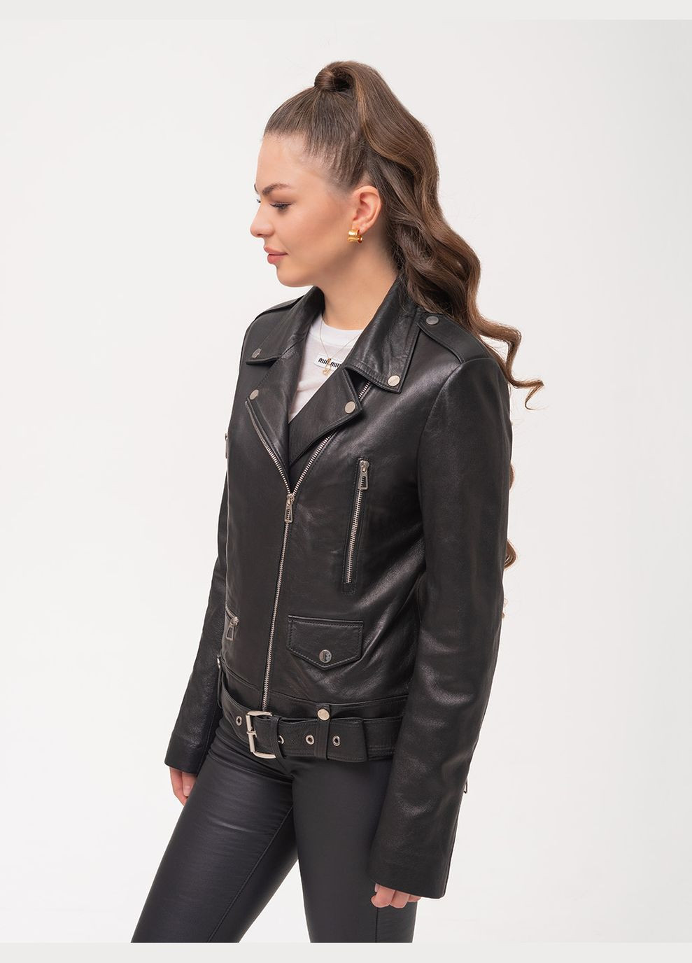 Чорна демісезонна жіноча шкіряна куртка весна Fabio Monti