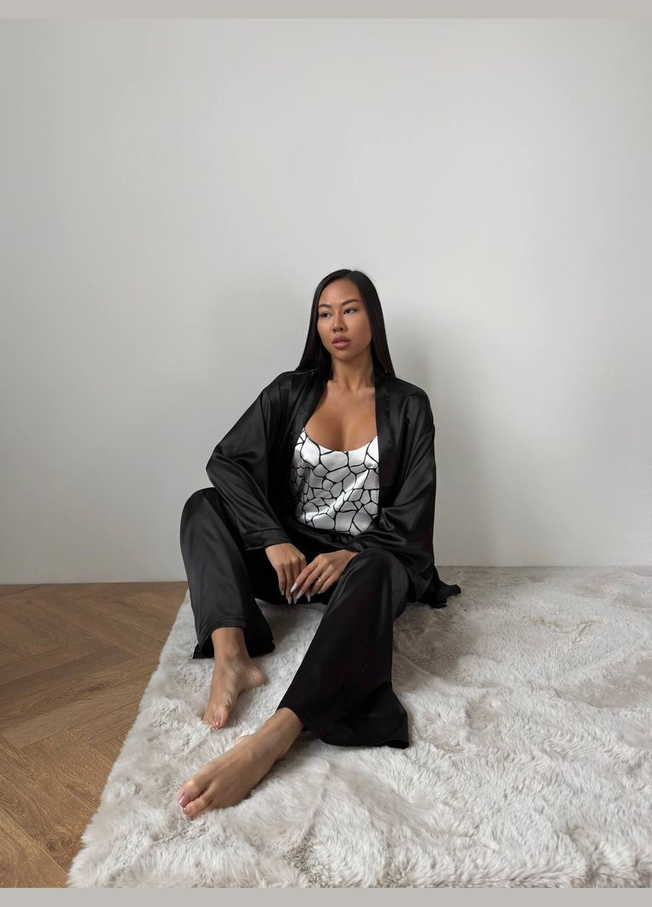 Чорно-біла всесезон домашній костюм-піжамка трійка сорочка + брюки Vakko