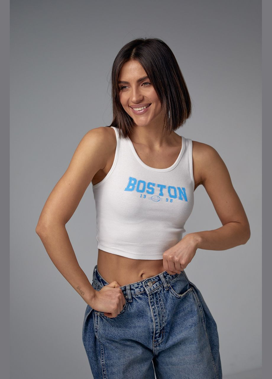 Майка в рубчик с принтом Boston Liton — 296469579