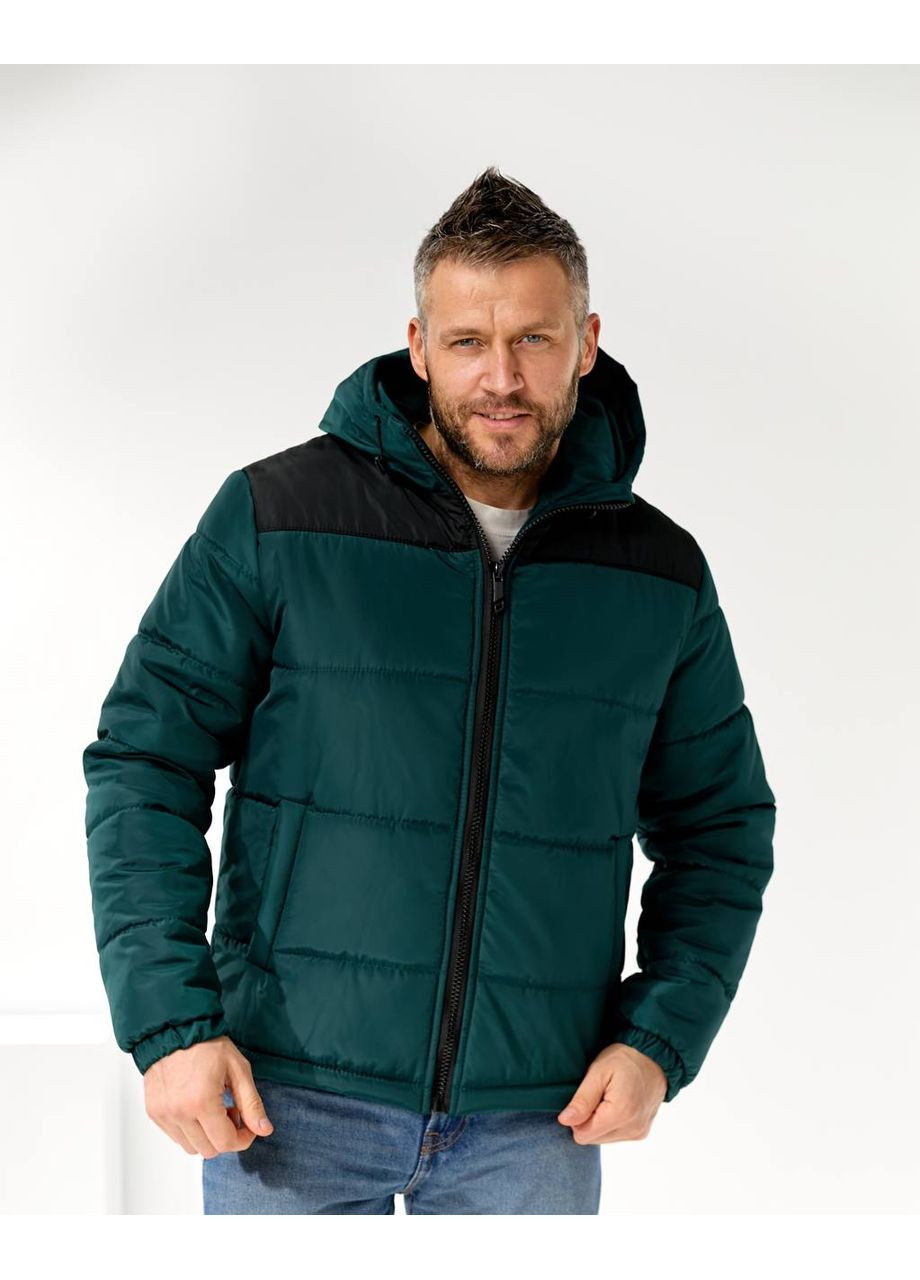 Изумрудная мужская зимняя куртка с капюшоном и синтепоном — замеры в описании Vione