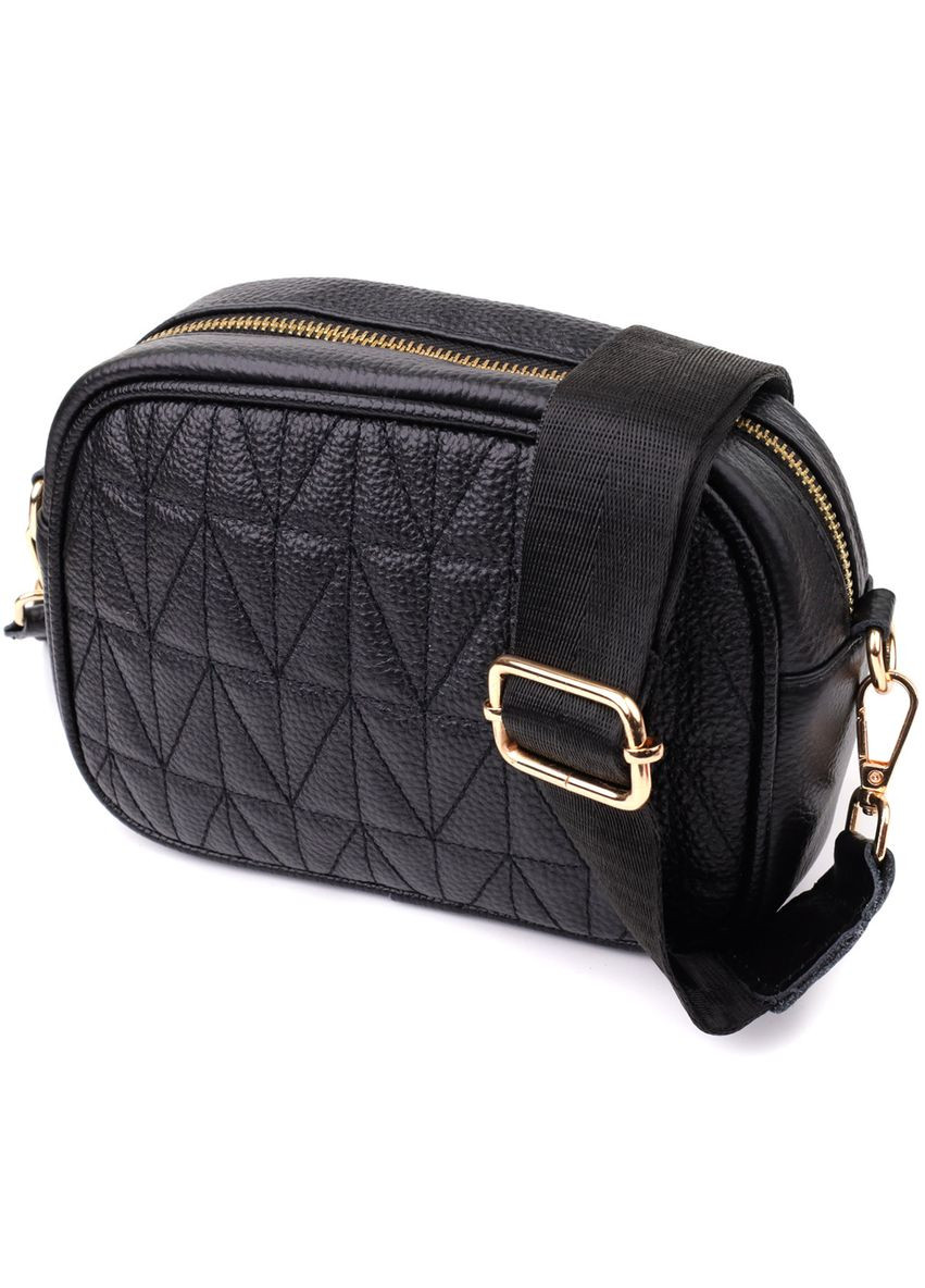 Компактна стьобана сумка для жінок з натуральної шкіри 22894 Чорний Vintage (356670891)