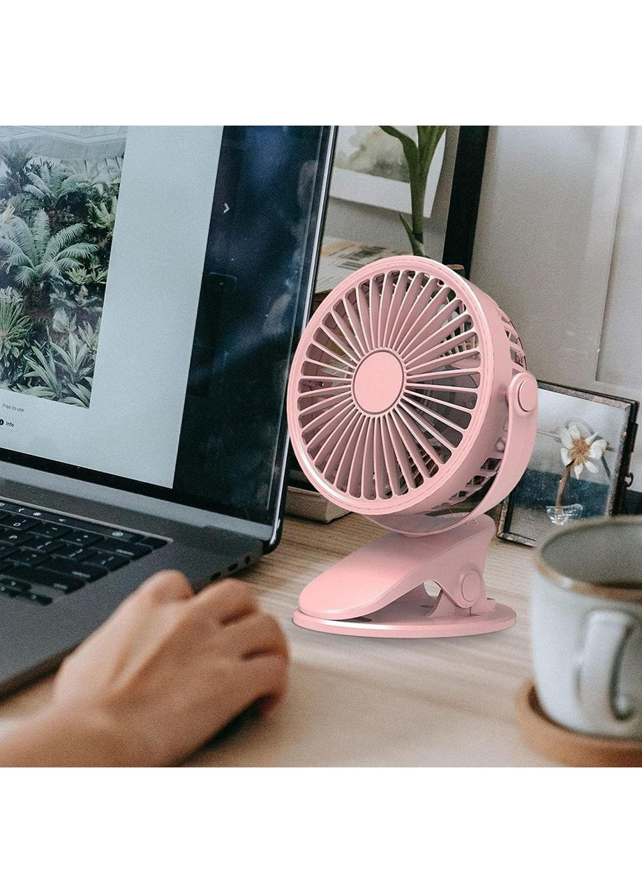 Портативный вентилятор с прищепкой и регулировкой на 360° с USB, аккумулятором и подсветкой Pink No Brand (365721391)