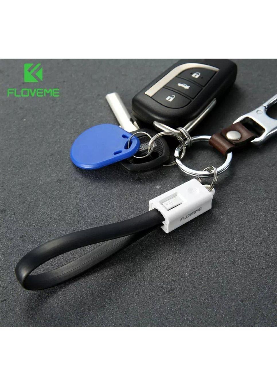 USB силіконовий кабель-брелок, роз'єм micro USB (чорний) FLOVEME (366666289)