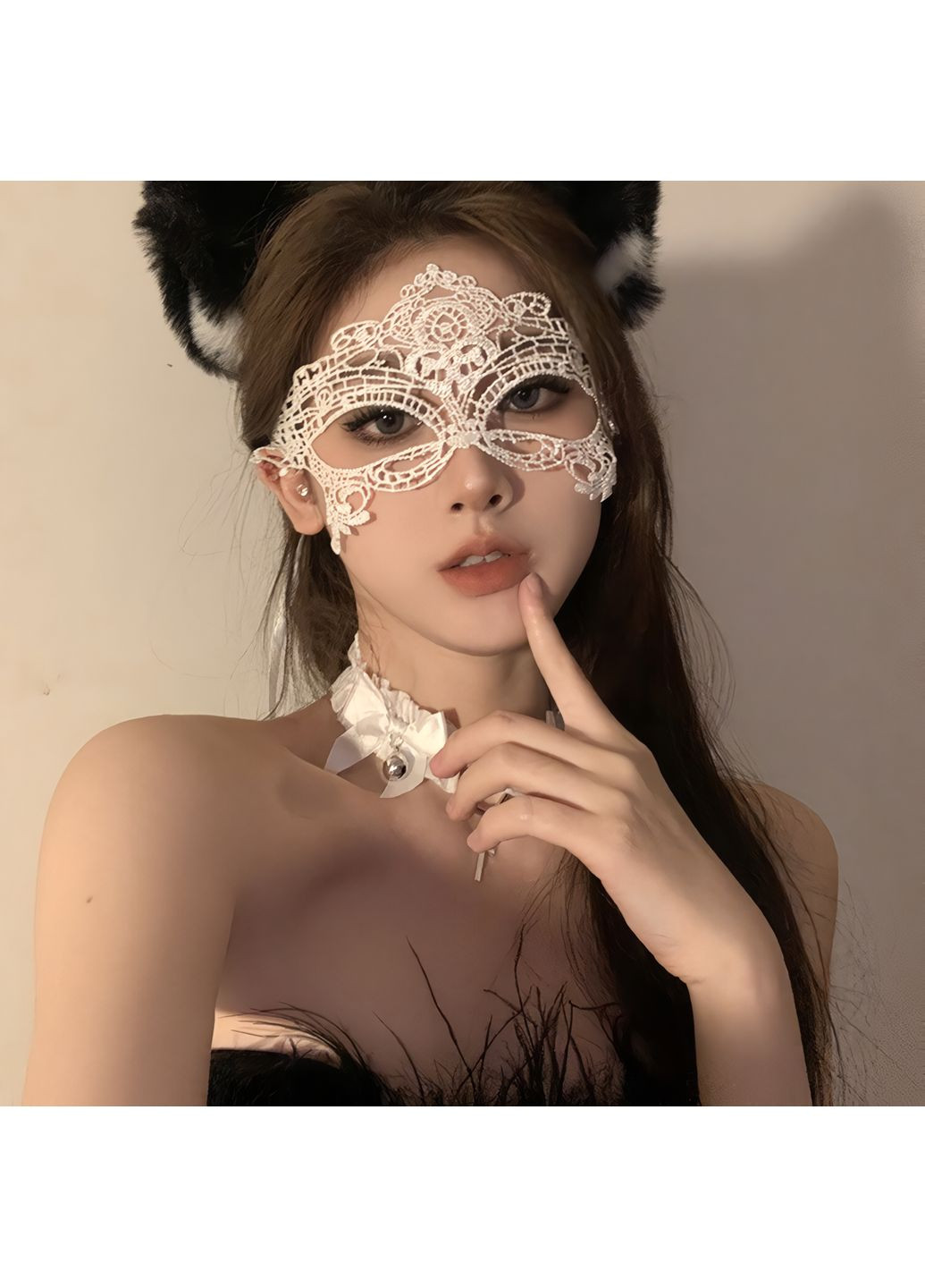 Эротическая ажурная маска на глаза S-M Белый No Brand (368893030)