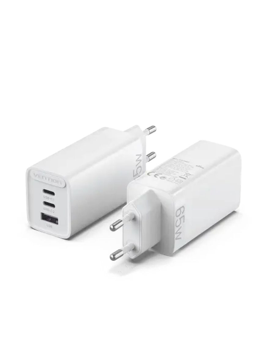 Зарядний пристрій 3port USB(C+C+A) GaN Charger(65W/30W/30W) EU-Plug White Vention 3-port USB(C+C+A) GaN (315435841)