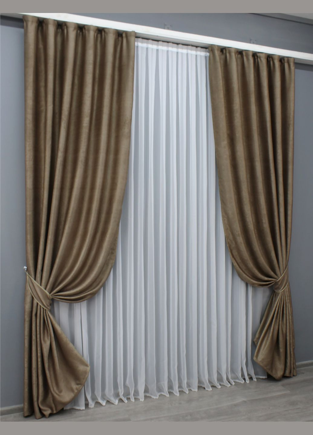 Комплект готових штор Льон № 1446ш Какао 150х270 см 2 шт (330302) VR ...