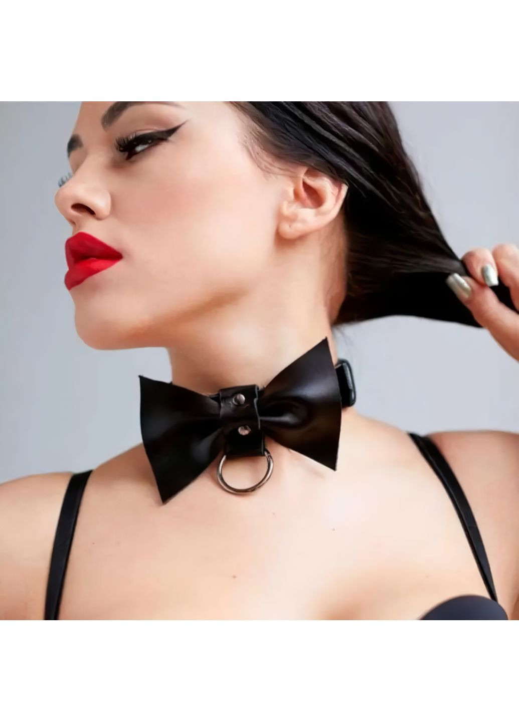 Сексуальний чокер з бантом XS-M Чорний No Brand екошкіра (368893265)