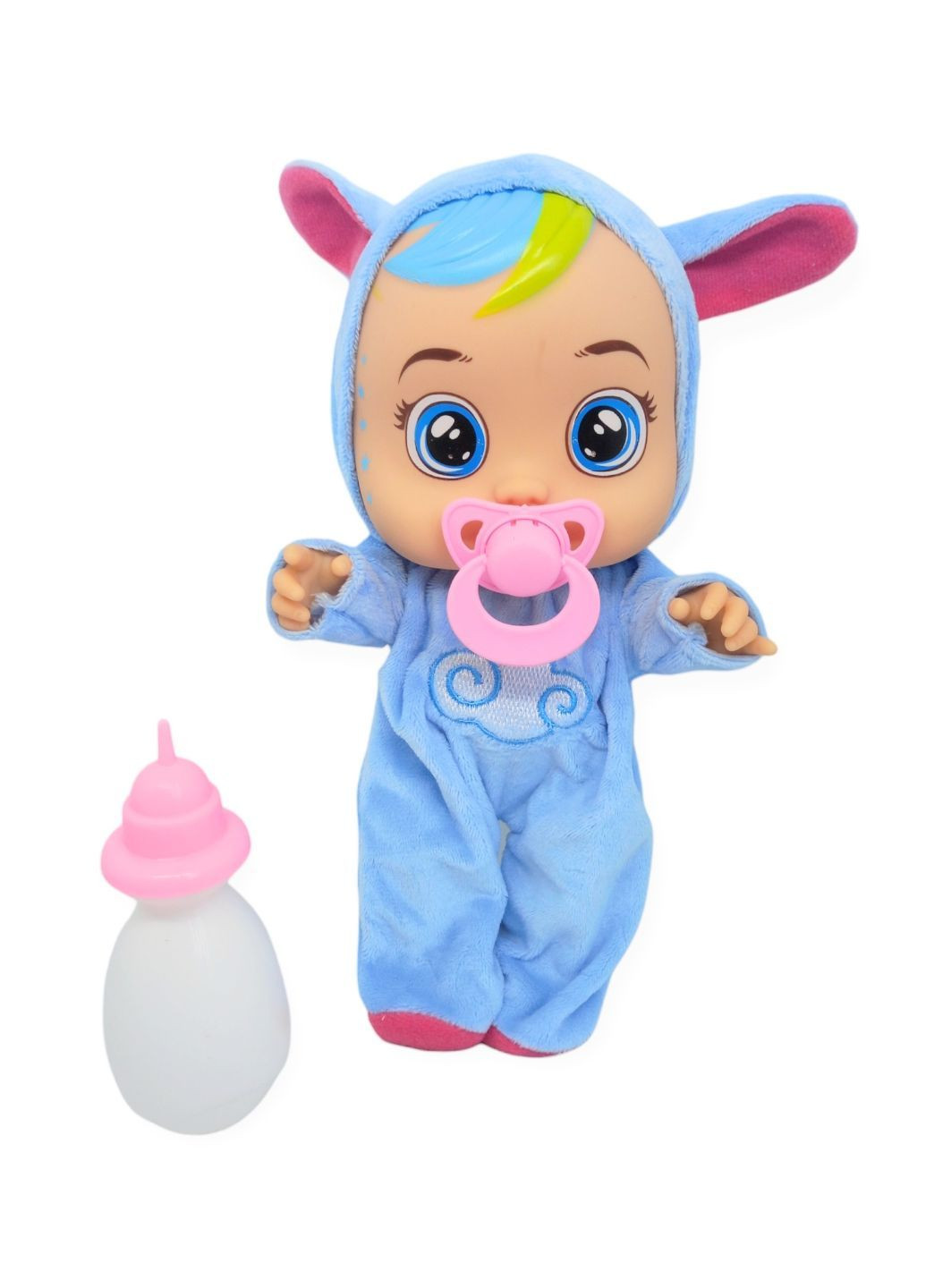 Лялька пупс розмовляє плаче сміється в костюмі хмаринки 25,5 см Baby Lovely з соскою і пляшечкою No Brand (295600052)