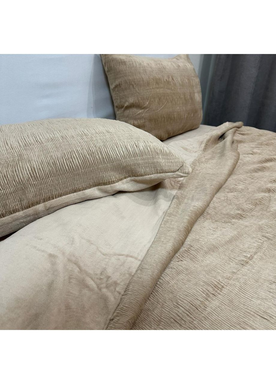 Постільна білизна "Luxury Жатка Велюр" (Євро). 200х230 см бежевого кольору. No Brand (367912413)