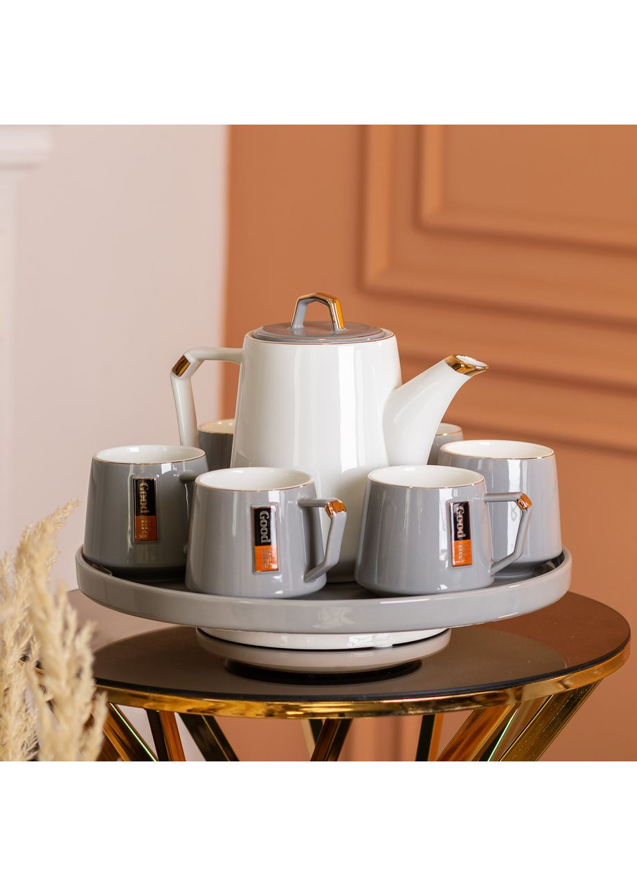 Чайный сервиз на 6 персон с керамической подставкой, серый HP-15-26 Jooki (358705982)