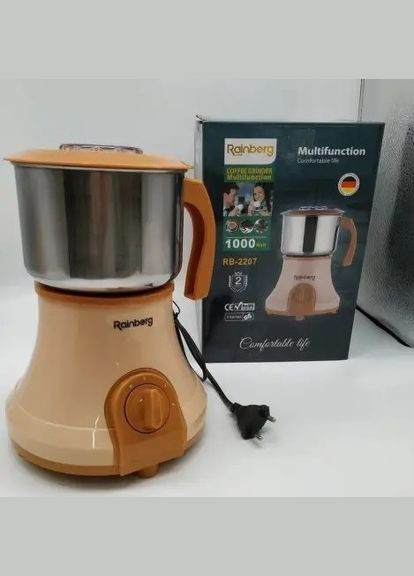 Електрична кавомолка RB-2207 для дому 1000 Вт роторний подрібнювач кавових зерен Персиковий Rainberg (330578706)