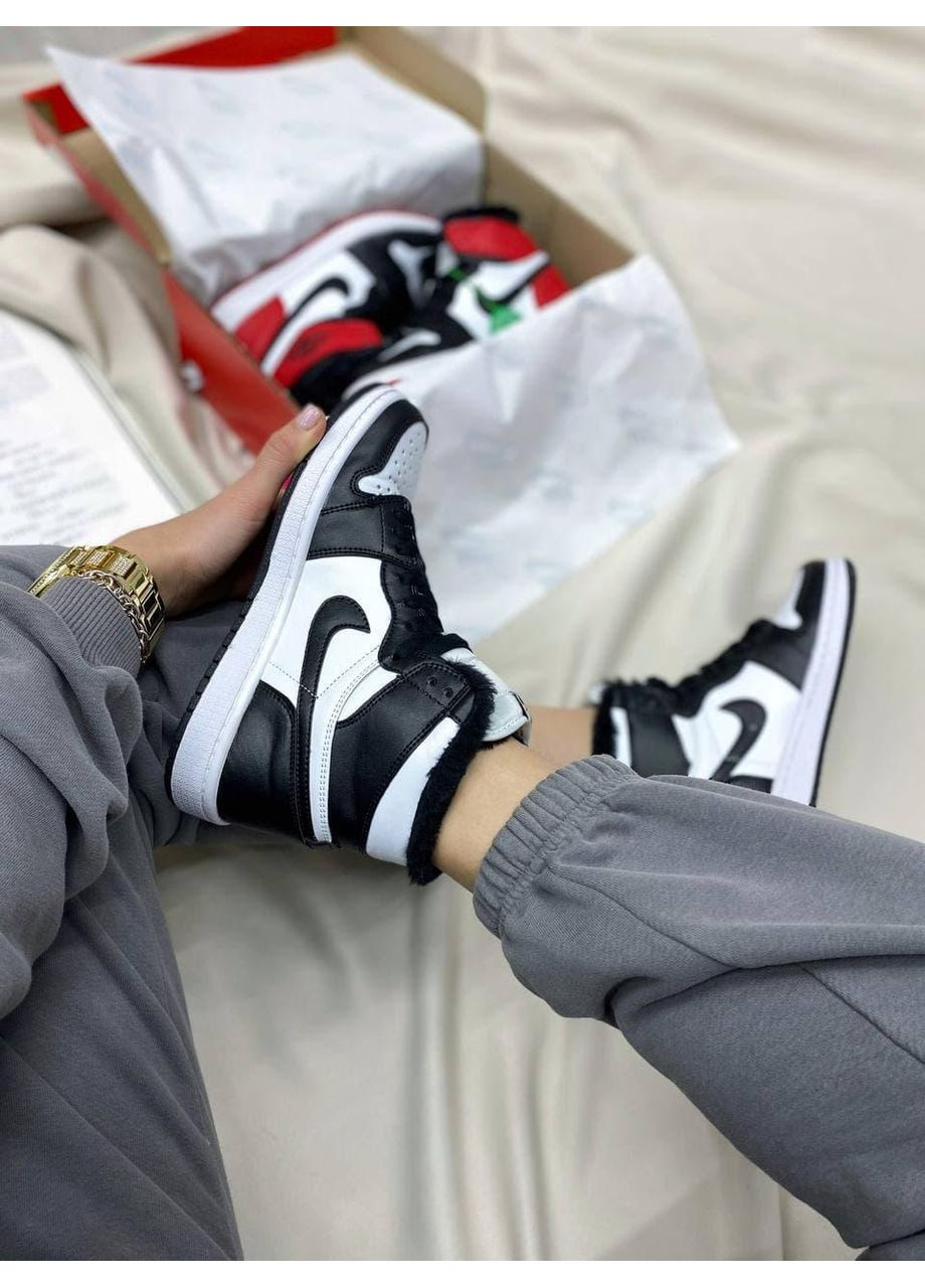 Черные зимние кроссовки мужские nike air jordan retro 1 high black white 3 найк аир джордан No Brand