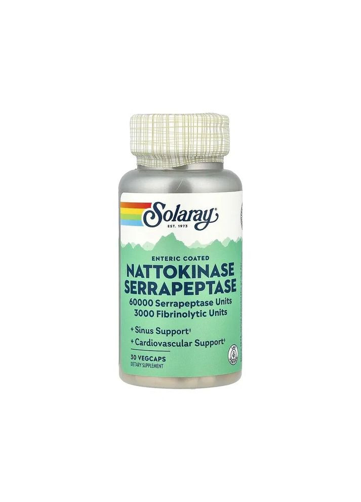 Наттокіназа і серапептаза Nattokinase & Serrapeptase 30 веганських капсул Solaray (365754555)
