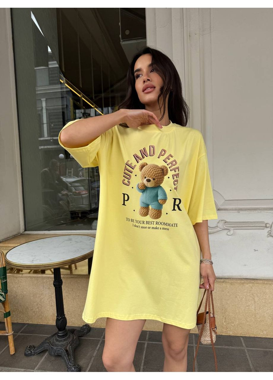 Стильная женская футболка oversize с милым принтом мишки Україна - (358644057)