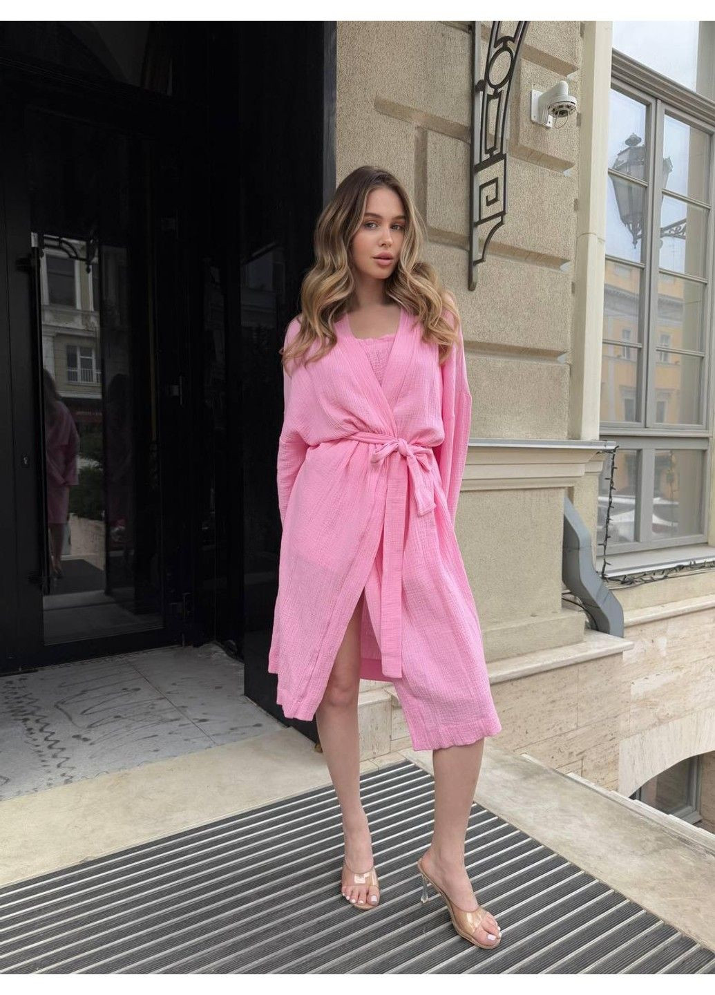 Комплект 3-ка, костюм на літо, з кардигана, топа та шортів з мусліну Мод ННС-571, Барбі, 42-46 No Brand (355469861)