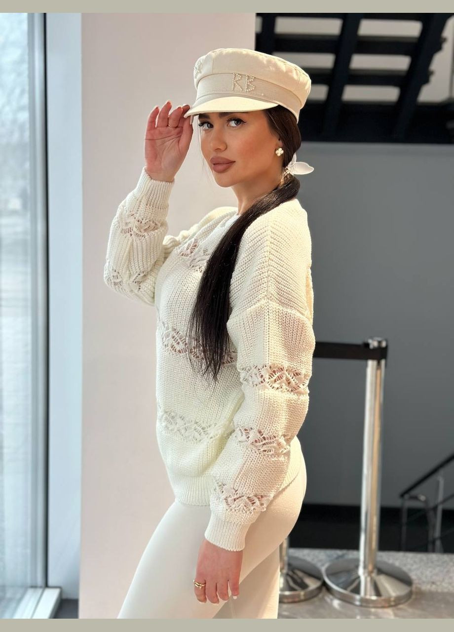 Тонкий жіночий светр молочного кольору 31737 No Brand (323644274)