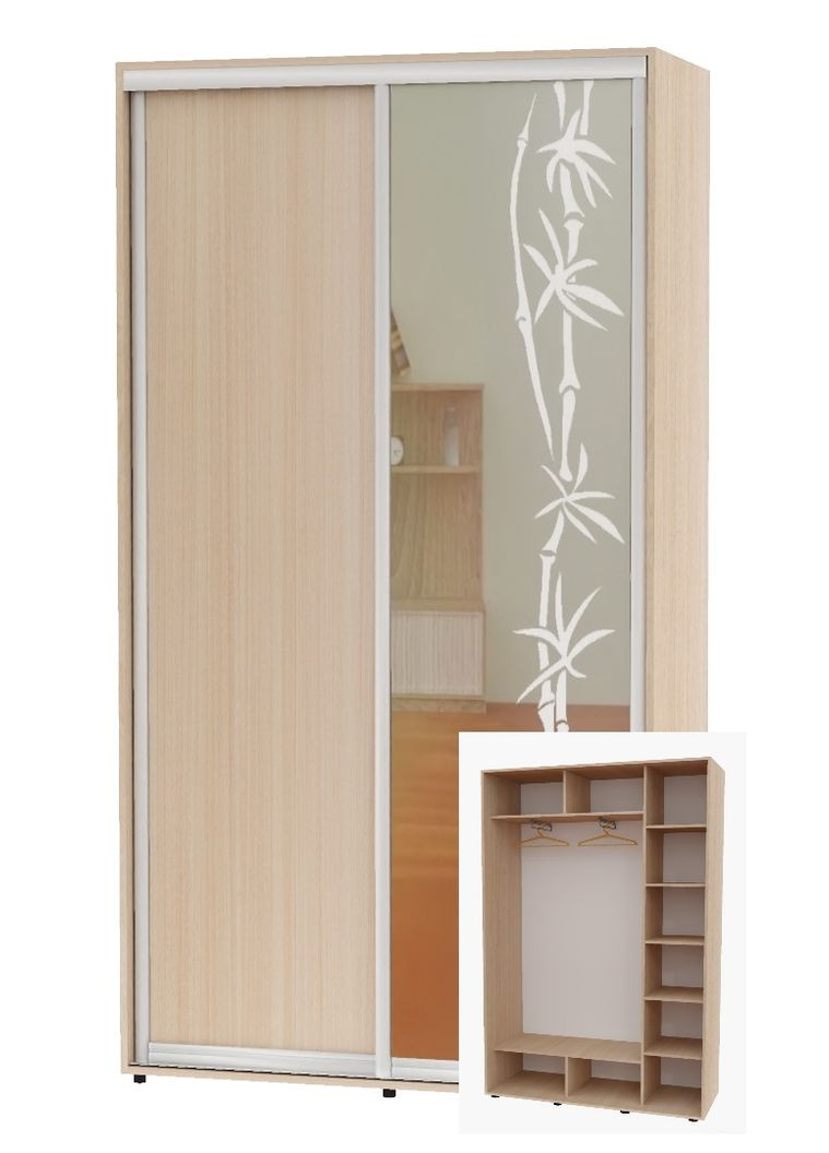 Шафа-купе дводверна 160*45*240 Дуб молочний ДСП/Дзеркало з піскострумним малюнком Алекса (360447975)