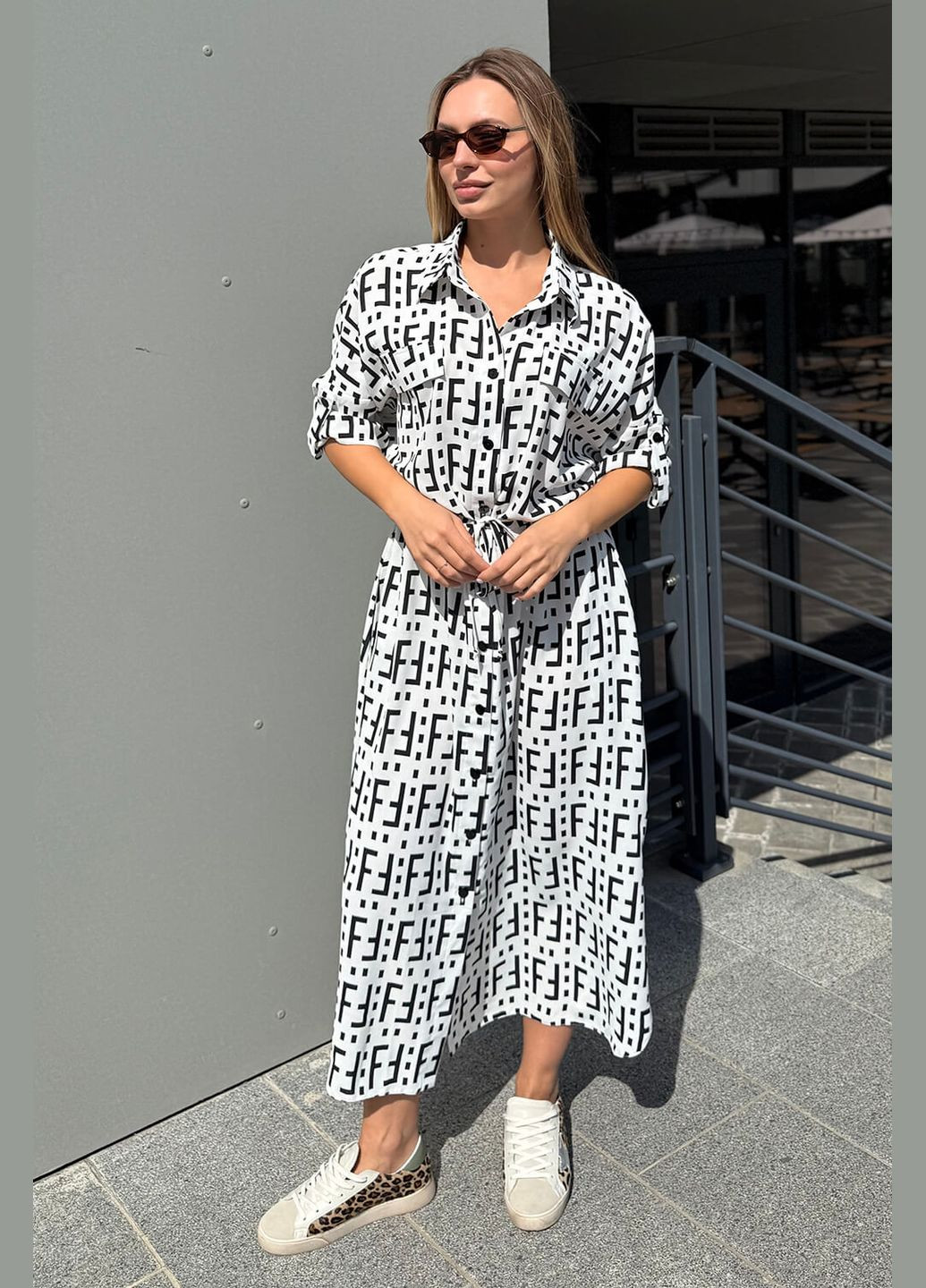 Белое кэжуал платье фенди (01221-white152) рубашка MioRichi