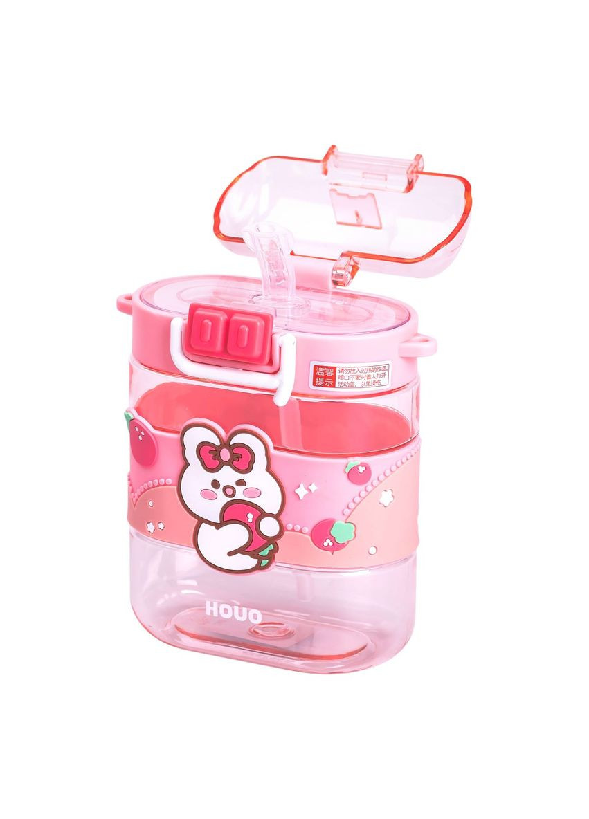 Бутылка для воды детская с трубочкой и ремешком 560 мл Розовая для школы питьевая бутылочка ProDobro (364189658)