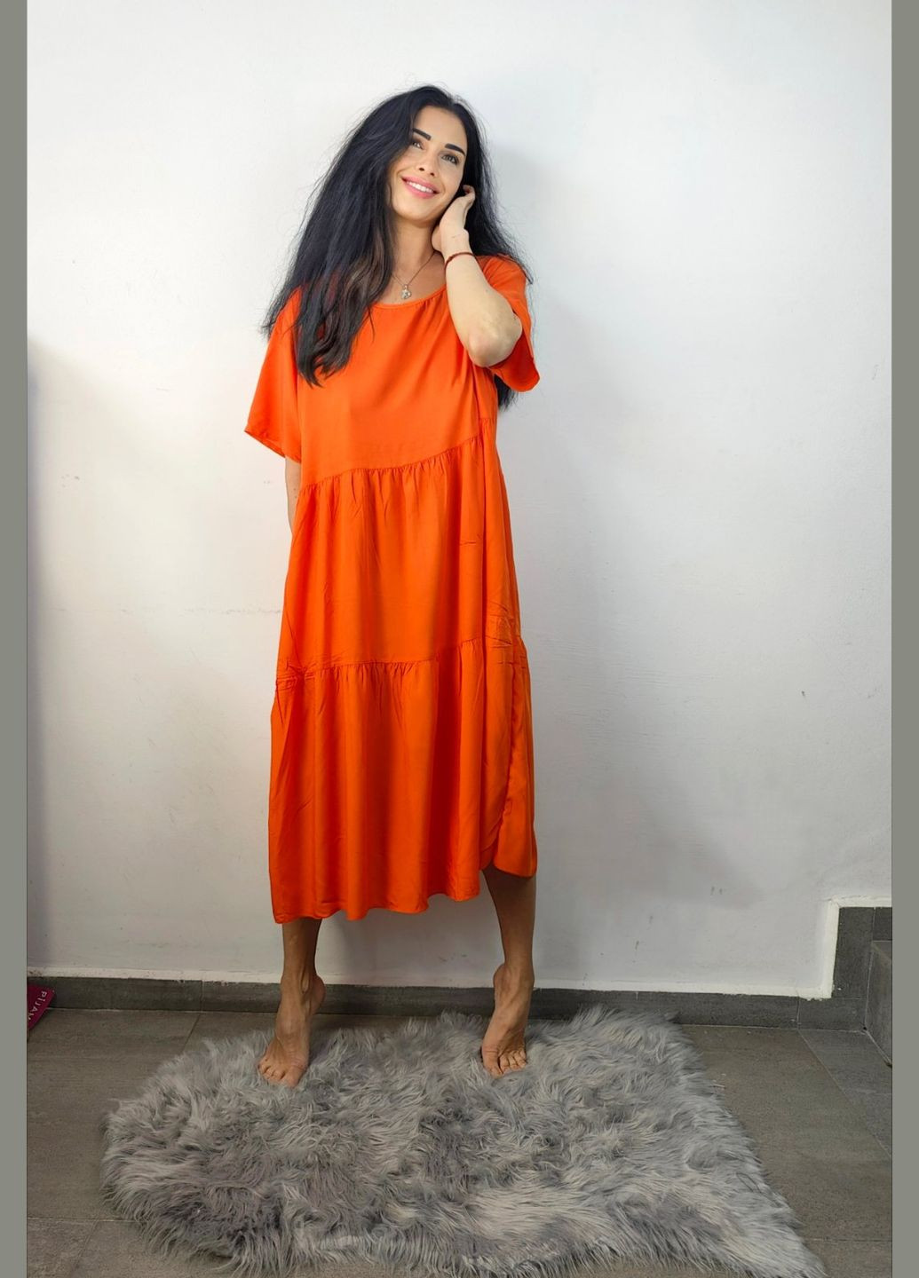 Оранжевое повседневный яркое женское платье оранжевого цвета Saimeiqi однотонное