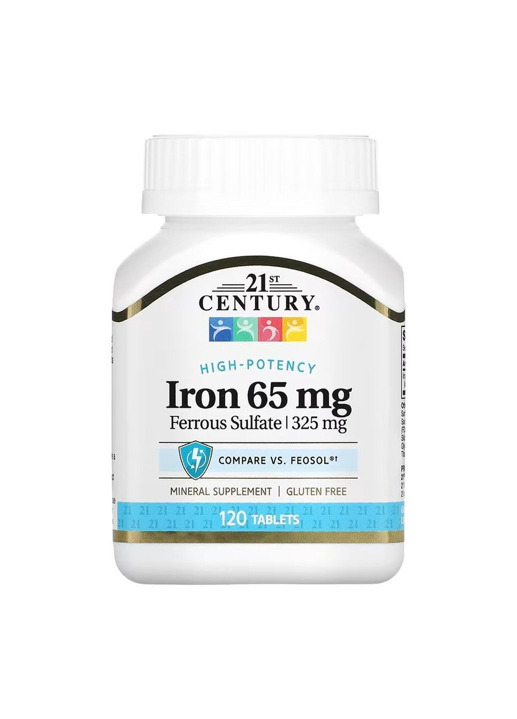 Iron 65 mg Ferrous Sulfate, залізо, 65 мг, 120 таблеток 21st Century (367115682)