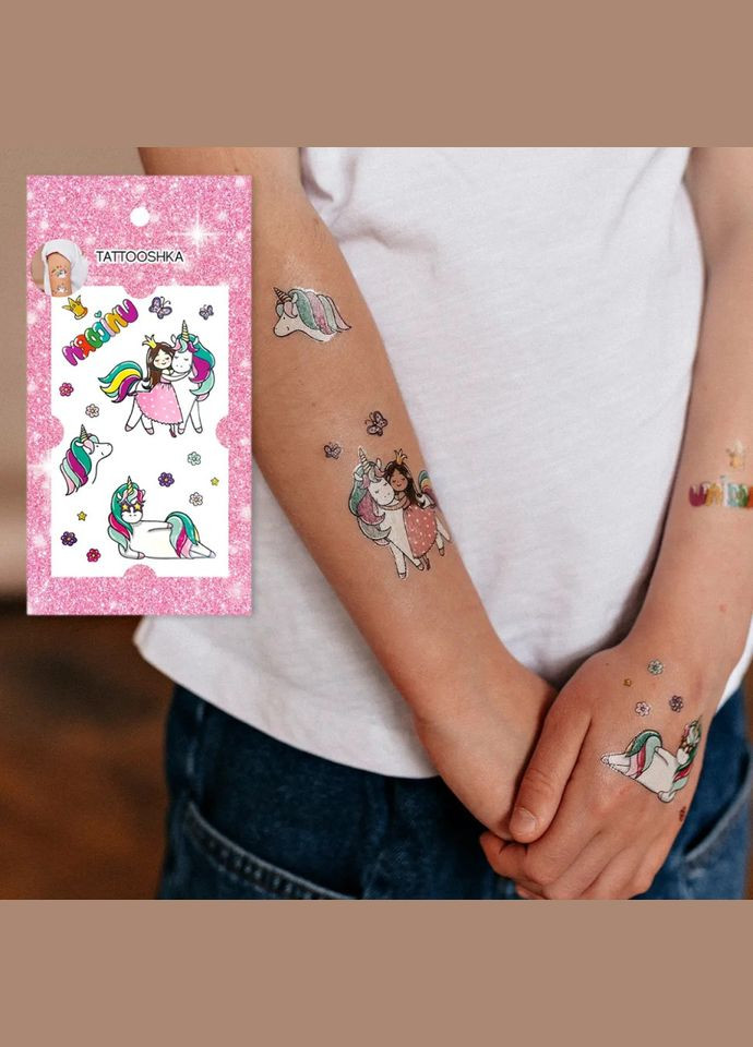 Набор временных татуировок "Объятия с единорогом" EC-664 разноцветная No Brand (333939876)