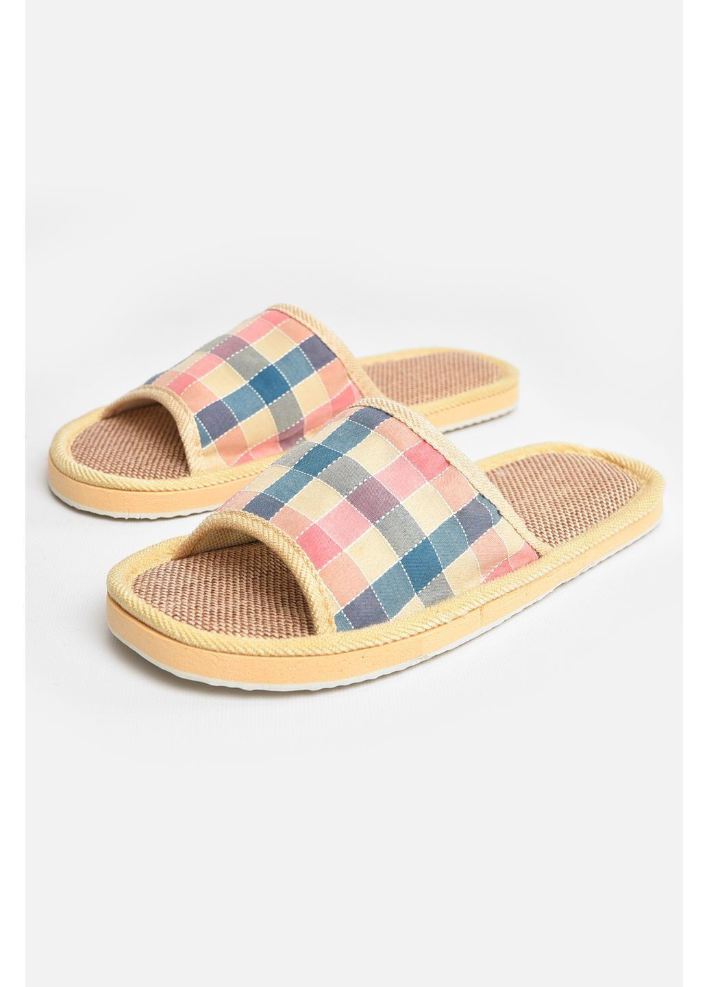 Цветные тапочки домашние женские разноцветные в клеточку Let's Shop