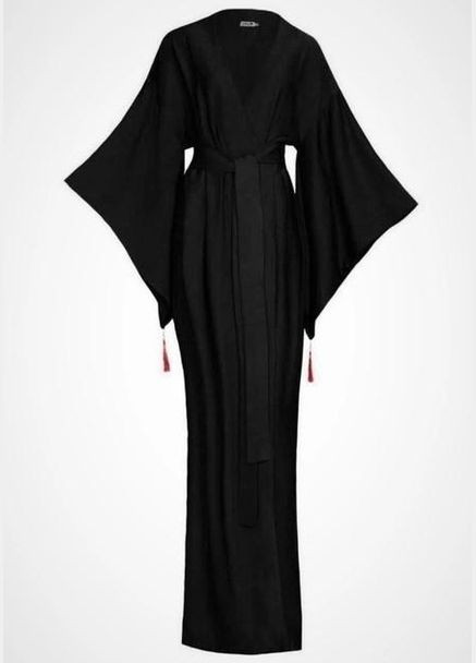 Халат-кимоно длинный на запах в японском стиле с поясом Черный "Хокку Блек" Garna (289362500)