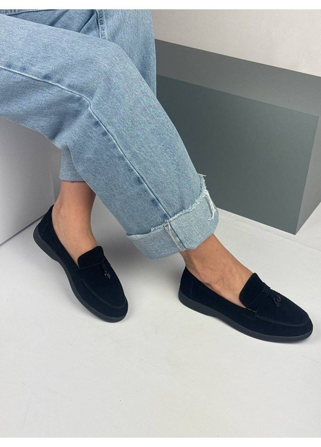 VIKA 438 Лофери Замшеві Чорні з прикрасою чорний з натуральна замша, туреччина — демісезон (341326229)