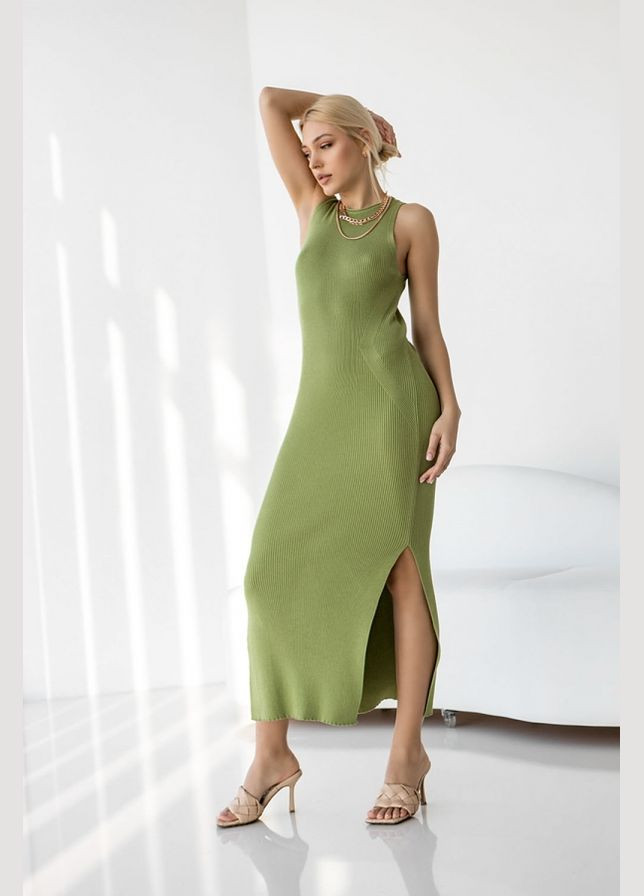 Салатовое повседневный трикотажное платье с вискозой и шелком (2103) Triko Bakh