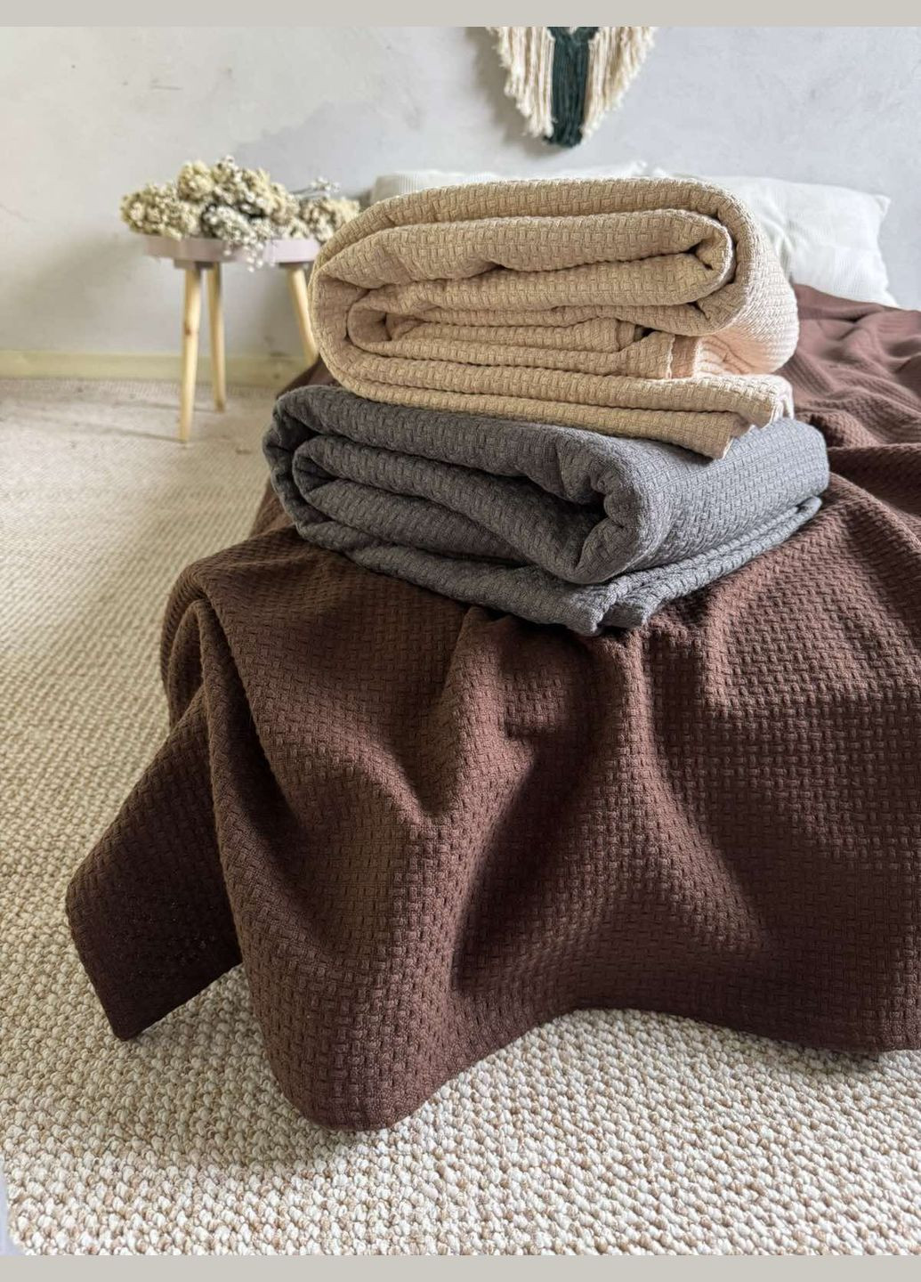 Покривало Wheat бавовняне коричневе 230х260 см ZEINTEX (326598888)